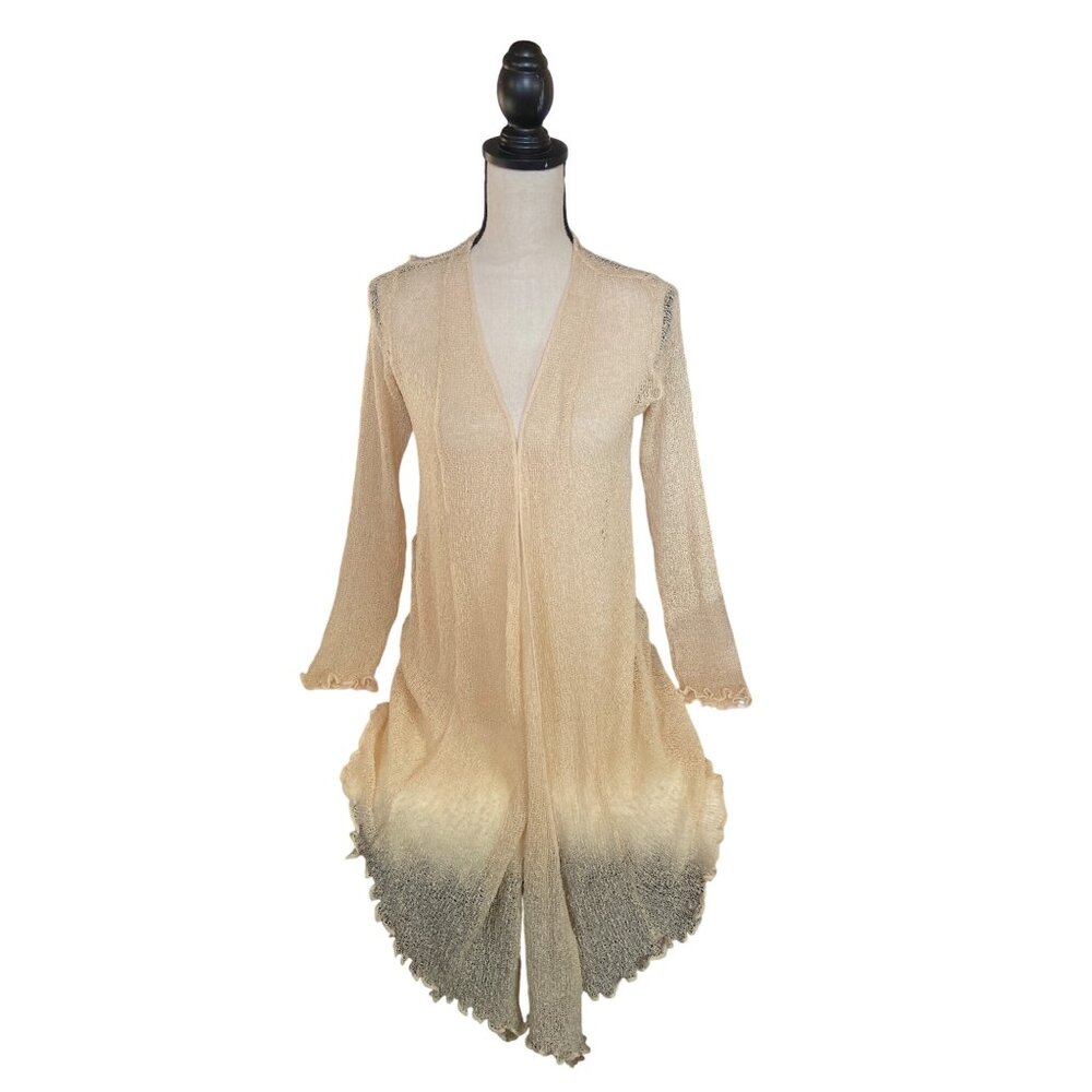Lost River Wrap Cardigan Womens M Beige Open Front Long-Sleeve Sheer Mesh Boho